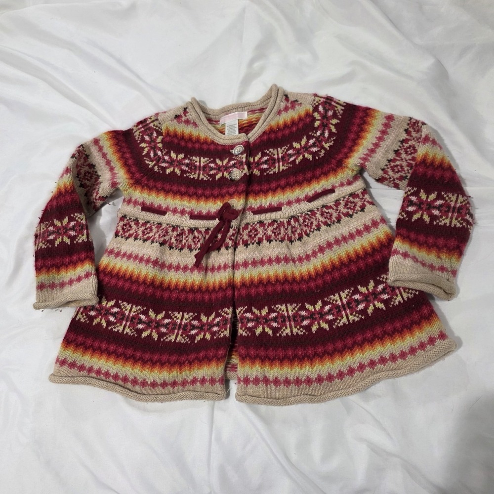 Janie And Jack‎ Girls Wool Cashmere Cardigan Sweater Size 2T Fair Isle Nordic